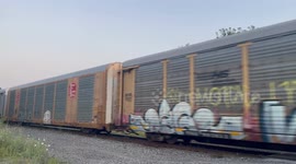Freight Train 80 cars long rushing Thru Pownal Vermont on Sunset