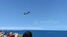 Spain: Fighter Jet Performs Emergency Maneuver at Gijón Airshow to Avoid Birds