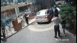 Vehicle driven through hotel's entrance in India, narrowly missing guests