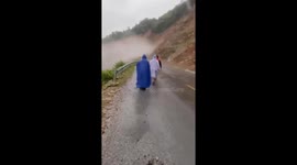 Rocks fall during road inspection as heavy rain from typhoon hits Vietnam