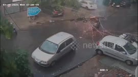 Woman Narrowly Escapes as Electric Pole Collapses on Her Scooter in Delhi’s Rajouri Garden