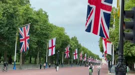 Streets decorated for Lioness celebration at Buckingham Palace in London, UK
