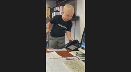 Playful boy falls during pretend phone call, doesn’t miss a beat in Oroville, California, USA