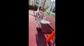 Grandmother’s funny hammock fall at VDNKh park in Ryazan, Russia