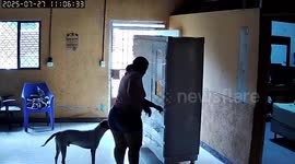 Cabinet unpackaging mishap caught on camera in Managua, Nicaragua