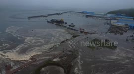 Aerial footage: Tsunami floods Severo-Kurilsk after Kamchatka quake in Russia