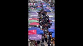 Beautiful view of market stall roofs in Hong Kong