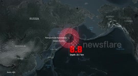MOTION GRAPHIC - Magnitude 8.8 earthquake strikes off Russia's Kamchatka Peninsula