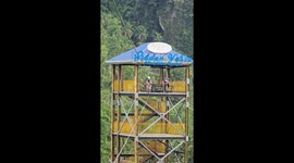 Thrillseeker carries her pet puppy on skybike zipline ride