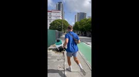 Saved a food delivery robot stuck in a hole on the sidewalk. Larry / Agatha. Funny - British accents