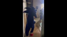 Sonic mascot falls into pool during celebration in Garanhuns, Brazil