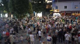 Valjevo, Serbia - July 28, 2025: A peaceful protest rally in support of a restaurateur whose CORNER outlet was attacked for supporting students. The attack was carried out the previous night by several unknown supporters of the ruling SNS party and Presid