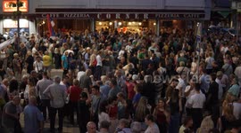 Valjevo, Serbia - July 28, 2025: A peaceful protest rally in support of a restaurateur whose CORNER outlet was attacked for supporting students. The attack was carried out the previous night by several unknown supporters of the ruling SNS party and Presid