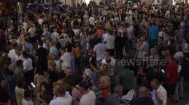Valjevo, Serbia - July 28, 2025: A peaceful protest rally in support of a restaurateur whose CORNER outlet was attacked for supporting students. The attack was carried out the previous night by several unknown supporters of the ruling SNS party and Presid
