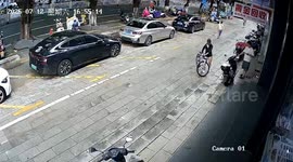 Shop facade collapses just moment after store owner walks inside