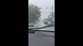 Flooded streets after heavy downpour in East Islip, New York