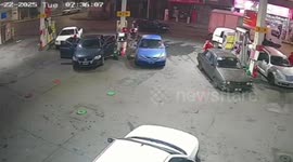 Car bursts into flames at gas station in Argentina