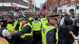 clashes break out at an anti asylum protest and counter demo in north London