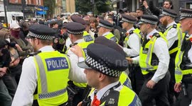 Police charge pro asylum demonstrators at Islington Hotel London
