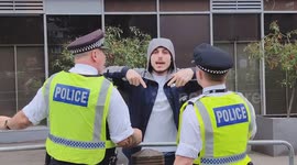 An undocumented person shouts at the British Patriots protest against illegal migrants in London, England.