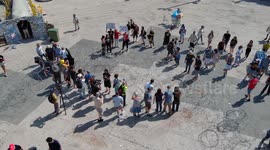 DRONE - Israelis rally after Hamas footage shows hostages' declining health due to starvation in Gaza
