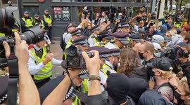 Clashes between police and counter-protesters as road is blocked outside Islington migrant hotel