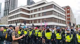 Stand Up to Racism and Antifa took part in a counter-protest against the British Patriot protest against illegal migrants in London, UK.