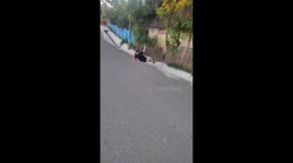 Filmer in hysterics as friend falls through fence whilst peeing on it