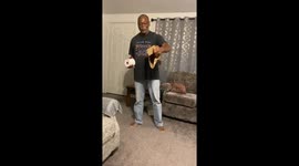 Father performs light-hearted magic trick in Houston, Texas