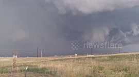Storm with lightning and tornado warning over Cheyenne, Wyoming
