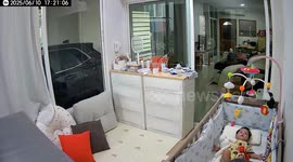 Grandmother bumps her nose as she walks into clear glass door