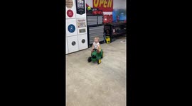 Our feral son Judah popping wheelies on his new John deer tractor. Judah is all boy, and at just 17 months old he hot rods all his battery powered hot wheels!