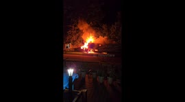 Backyard fire damages camper in Bryan, Ohio, USA