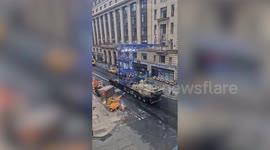 Spider-Man appears to leap from building to building while filming new movie