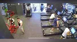 Boy tries to jump onto moving treadmill only to be thrown off