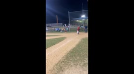 Little boy hits baseball and turns his run into a bat flip in Waynesboro, Mississippi, USA