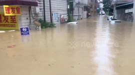 Floods submerge cars during heavy rain in southern China