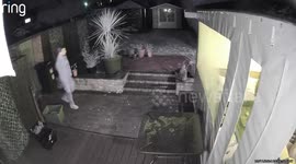 Man almost falls on icy decking, takes extra care on his second attempt