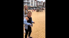 Doughnut disaster: Little girl gets scared when seagulls fly too close to her doughnut