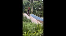 Bikers fall on second attempt down steep ramp in Mexico City, Mexico