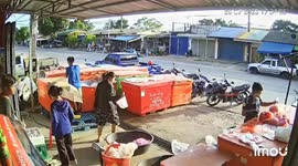 Speeding pickup causes chaos at market crash in Surat Thani, Thailand