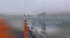 Lifeboat crews battle through choppy sea during Storm Floris