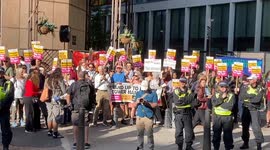 Pro- And Anti- Migrant Protesters Outside Britannia International Hotel In Canary Wharf, London