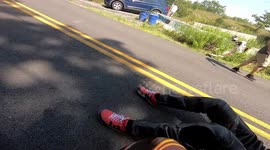 Street luge crash on curvy road in New York, USA