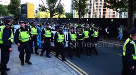 Police Separated The Rival Demonstrations Protests Involving Both Anti-Migrant And Pro-Refugee Groups At The Britannia International Hotel.