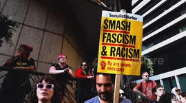 Rival Groups Of Anti-Migrant And Pro-Refugee Protesters Shout Pro-Immigration Slogans At The Britannia International Hotel In London