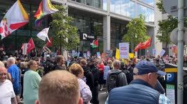 Anti Immigration protest and a counter Anti Racism protest were separated by Police in Linenhall Street, Belfast