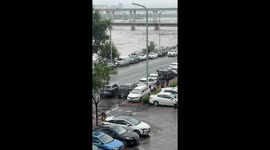Heavy rain submerges vehicles and causes flooding in Hebei, China