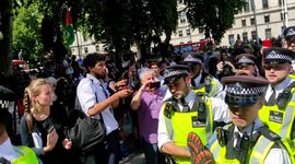 Elderly Man Carried Away and Arrested by Police at Protest in Support of Recently Proscribed Group Palestine Action. Parliament Square, London, UK 09/08/2025