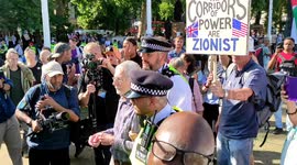 Elderly Man Arrested at Protest in Support of Recently Proscribed Group Palestine Action. Parliament Square, London, UK 09/08/2025